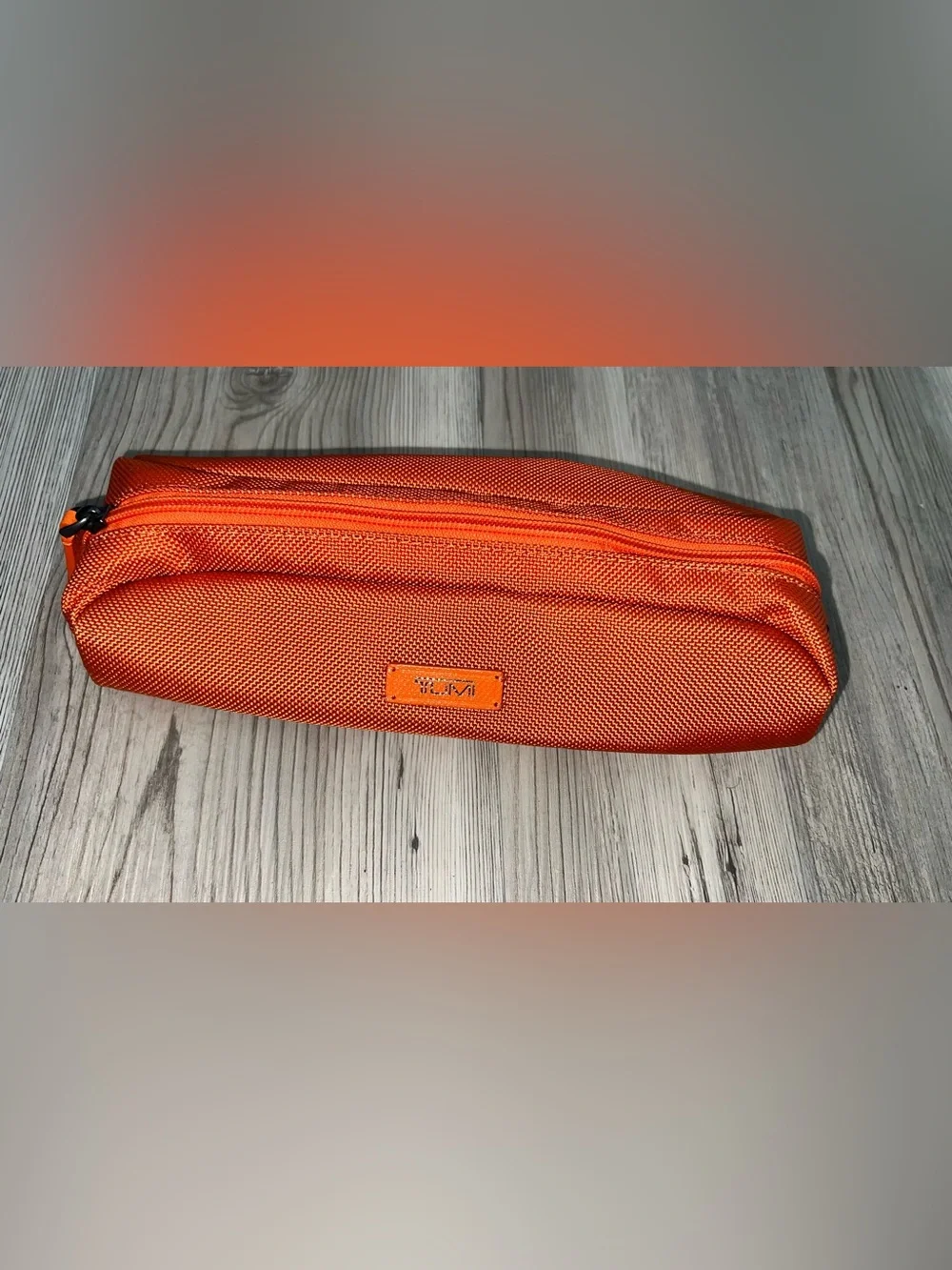Tumi Orange Zip Travel Pencil Accessories Pouch Case Bag